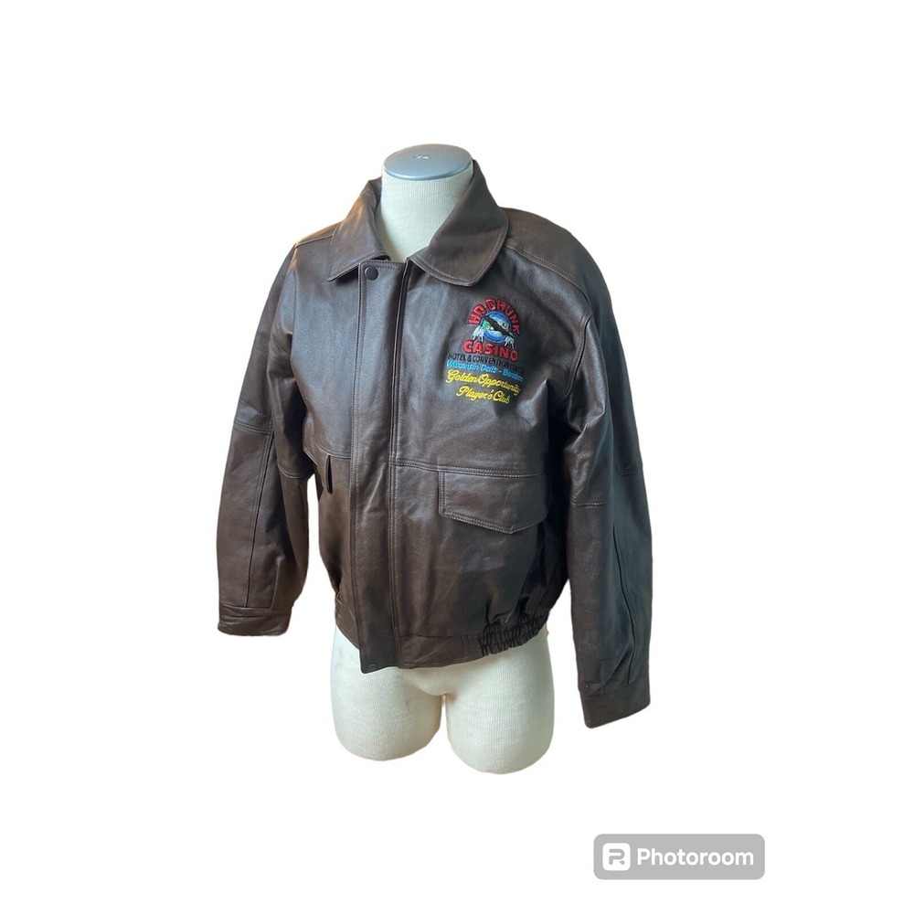 Burks Bay Leather Jacket Men's Large Brown Ho-Chunk Casino Wisconsin Bomber Coat